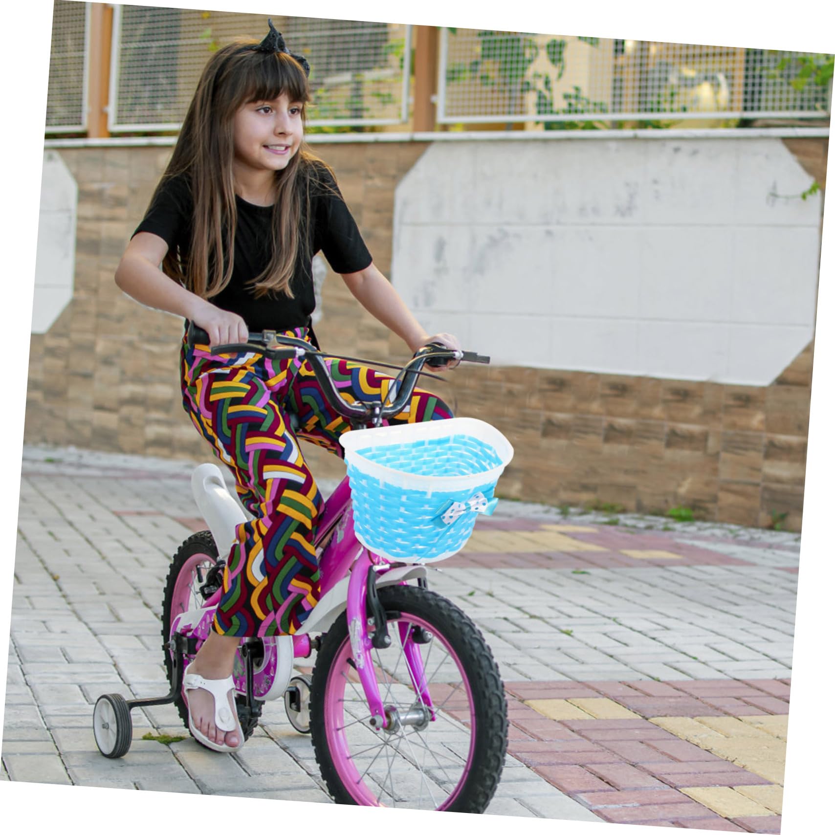 KOMBIUDA Knitted Bowknot Basket for Girls Small Size Handlebar Basket for Children Bicycles Includes Bell Accessory for Added Fun