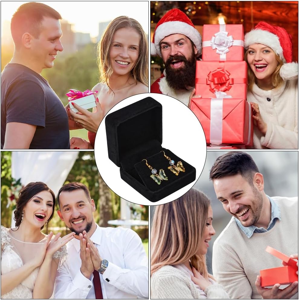 Beebeecraft 2Pcs Velvet Earring Box Square Black Small Velvet Jewelry Gift Boxes for Stud Earring Storage Display Case Wedding Engagement Birthday