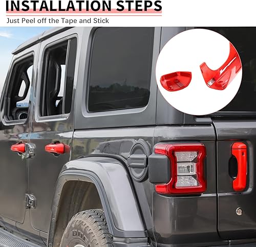 Miniatura 7 de Cubierta de manija de puerta y cubierta de manija del portón trasero, accesorios exteriores para Jeep Wrangler JL JLU 2018-2025 24 puertas (rojo)