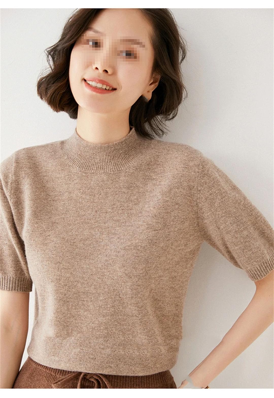 Vogrtcc Maglione da donna in lana, maglia primaverile, mezza manica