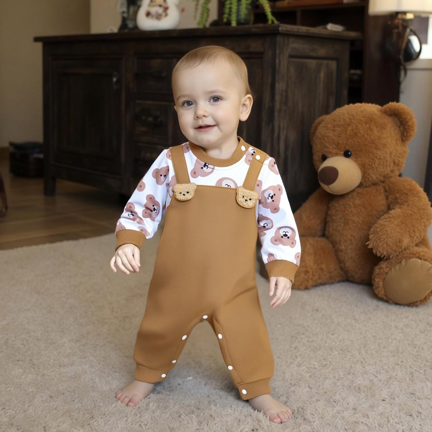 Newborn Baby Boy Fall Outfit Dinosaur Bear Long Sleeve Romper Animal Bodysuit Jumpsuit Infant One Piece Clothes - Image 2