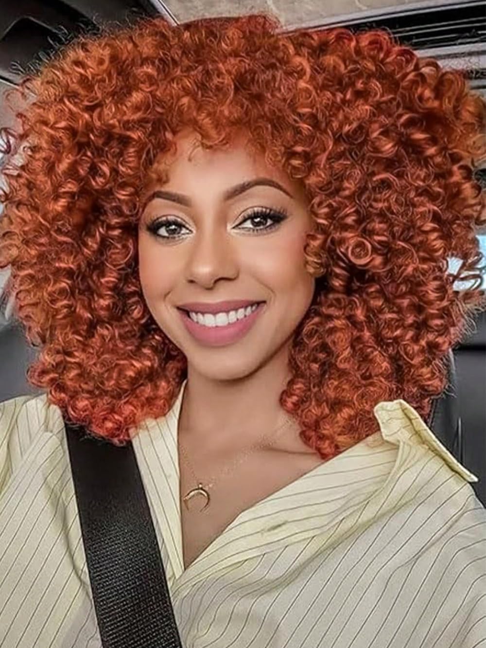 YEESHEDO Afro Curly Copper Brown Wig for Women Men Shoulder Length Kinky Curly Heat Resistant Synthetic Full Hair Wigs for Daily Cosplay Halloween