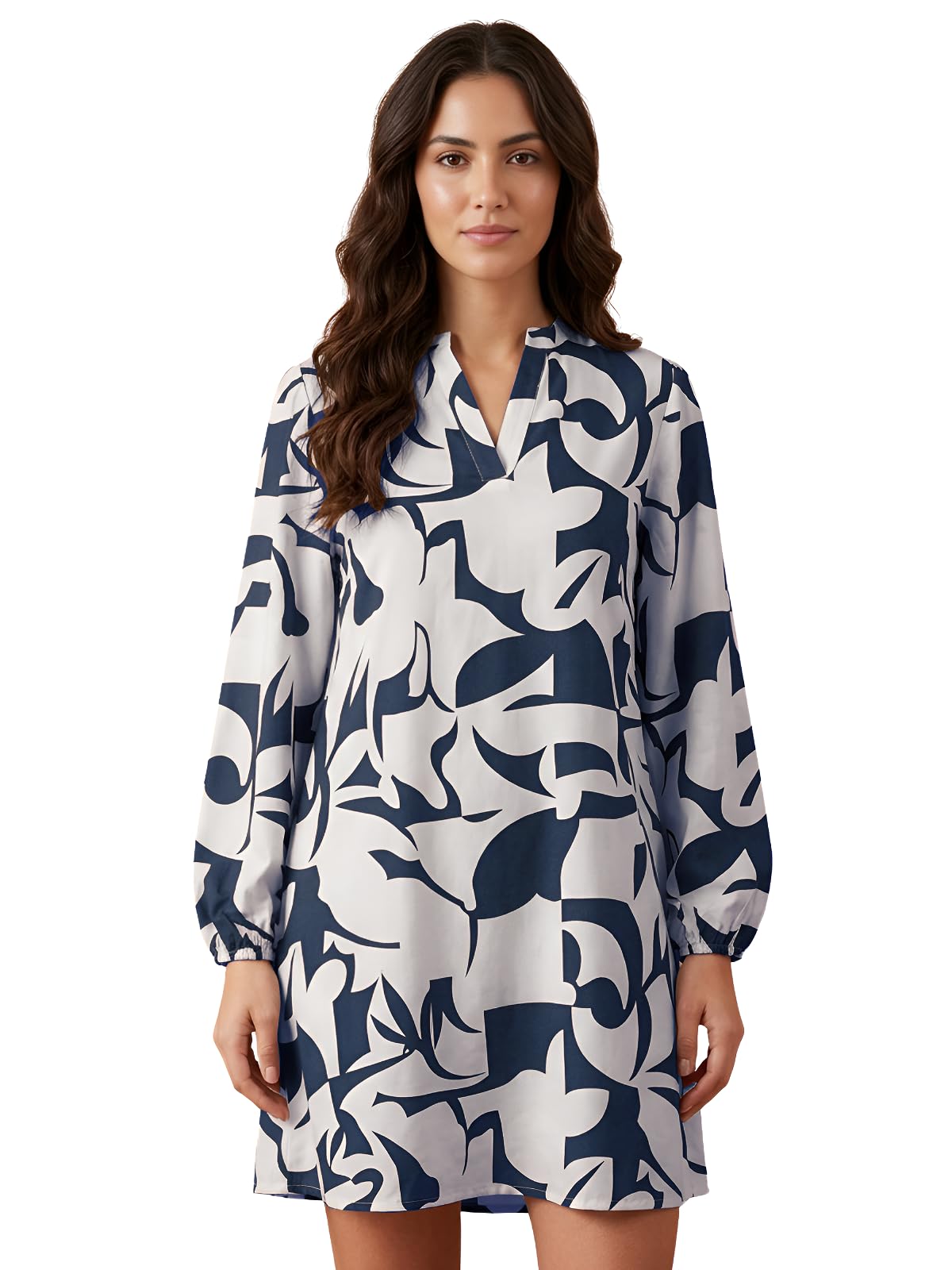 leriya fashion Women’s Long Sleeve Printed Mini Dress | V-Neck A-Line Casual Tunic Dress for Work, Party & Travel-picture-41