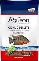 Aqueon Cichlid Slow Sinking Pellets Medium 3mm 25oz - Premium Shrimp Squid Formula for Healthy Vibrant Cichlids