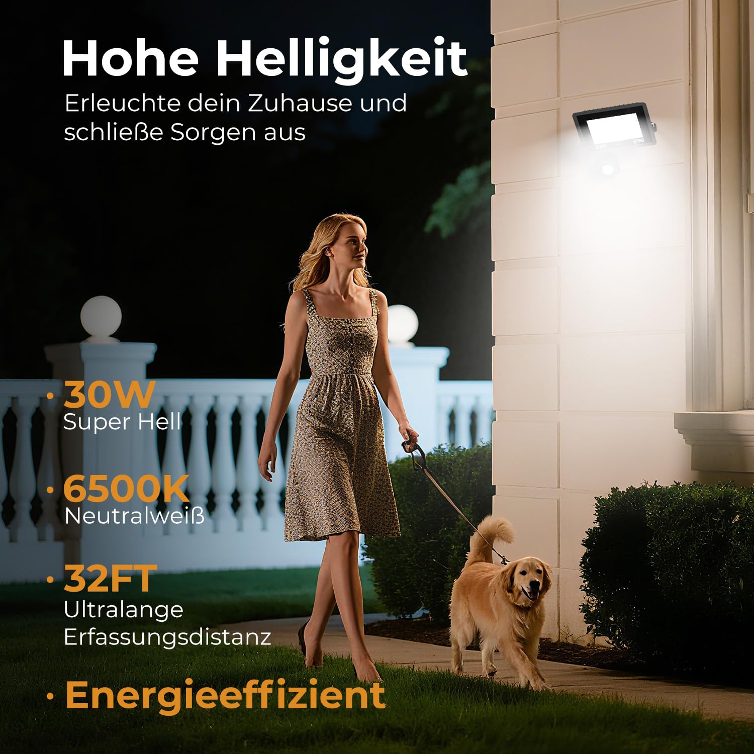 vighep 30W LED Strahler mit Bewegungsmelder Außen, 3000LM Superhell LED Fluter Außenleuchte 6500K Kaltweiß, IP65 Wasserdicht Scheinwerfer Aussen für Garten Garage Hinterhof Hof-2 Stück