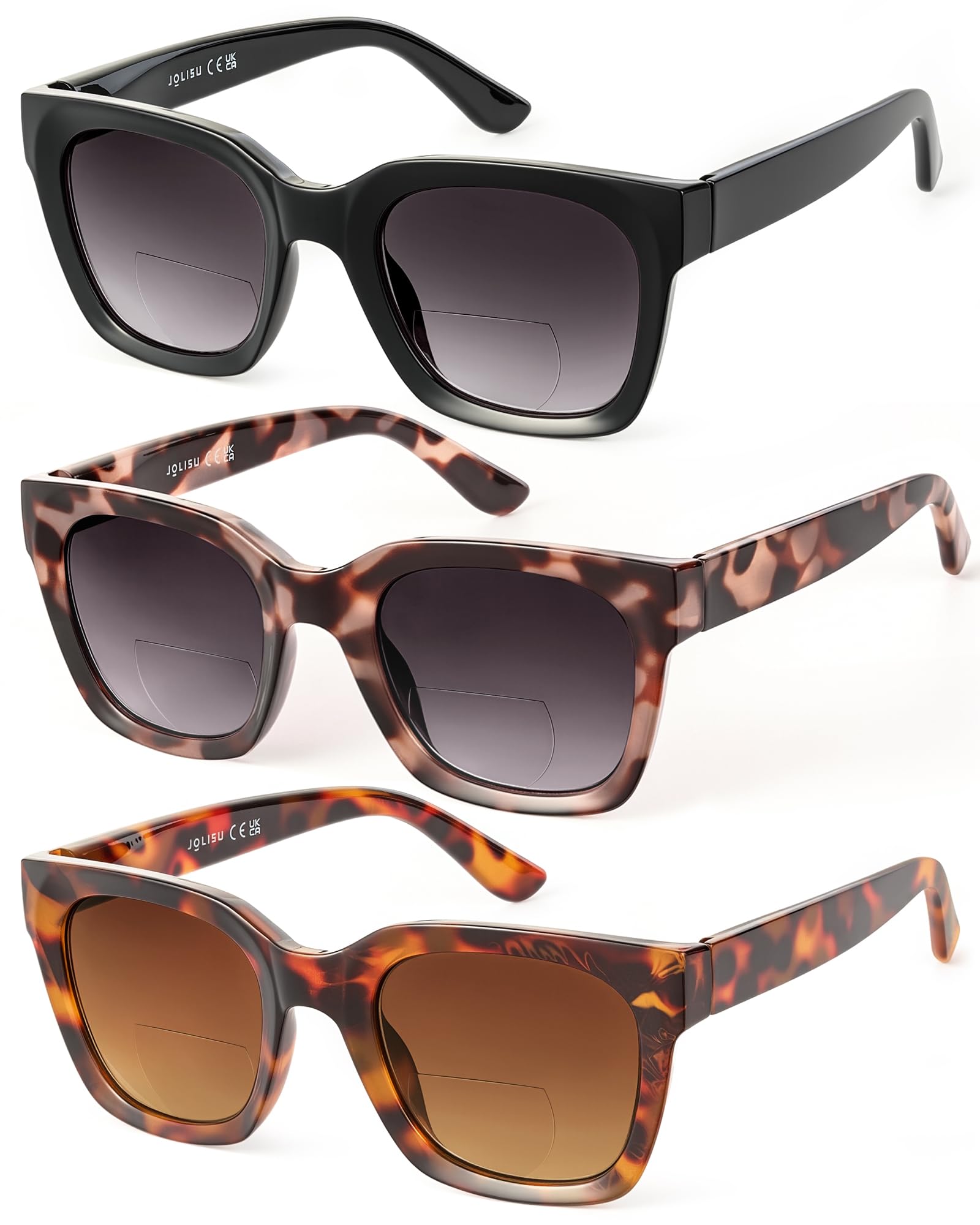 Photo 1 of JOLISU Bifocal Sunglasses Reader - 3 Pack Lightweight Oversized Classic Style for Women Reading With UV 400 Protection Readers Built-in(2.5)
