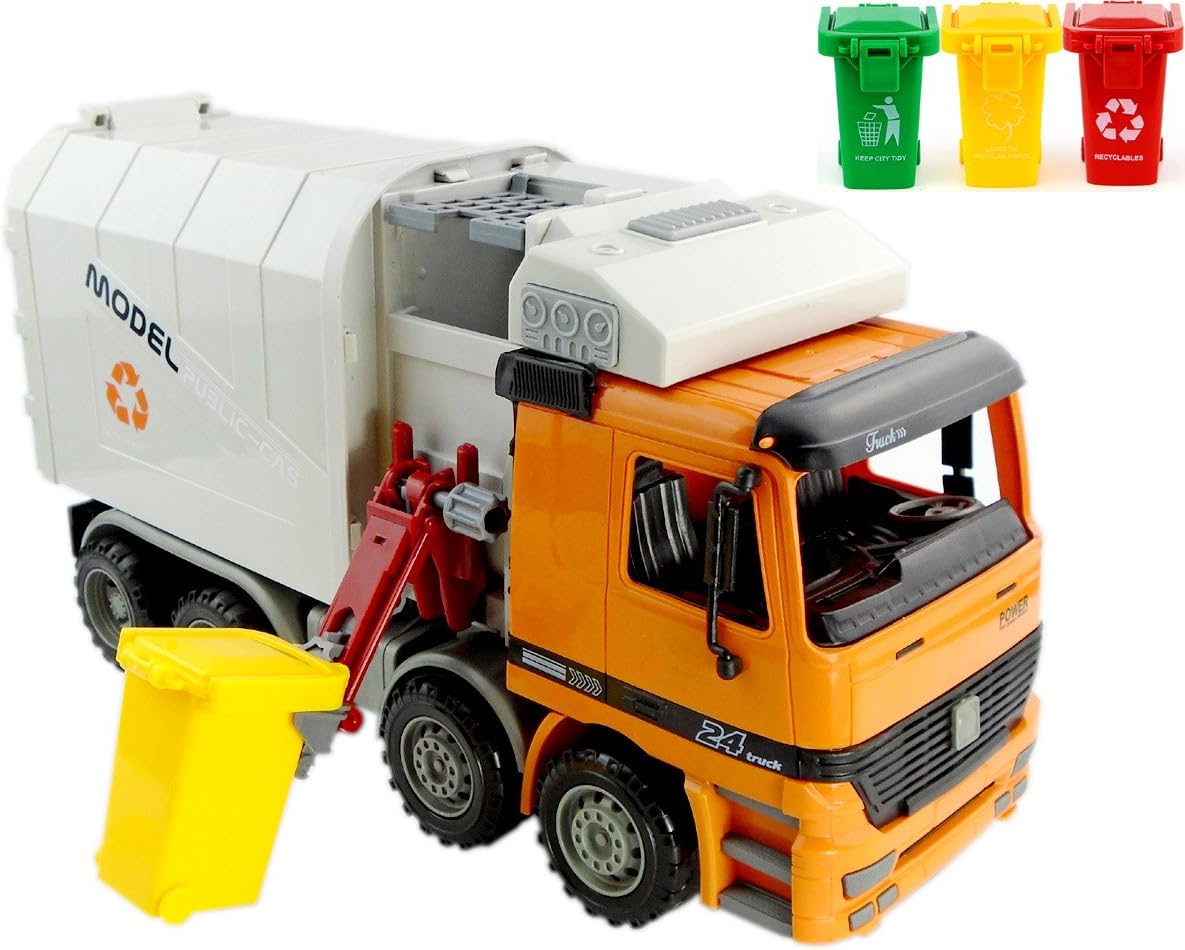 XPGG Oversized Friction Powered Toys Side Loading Garbage Truck Trash Cans