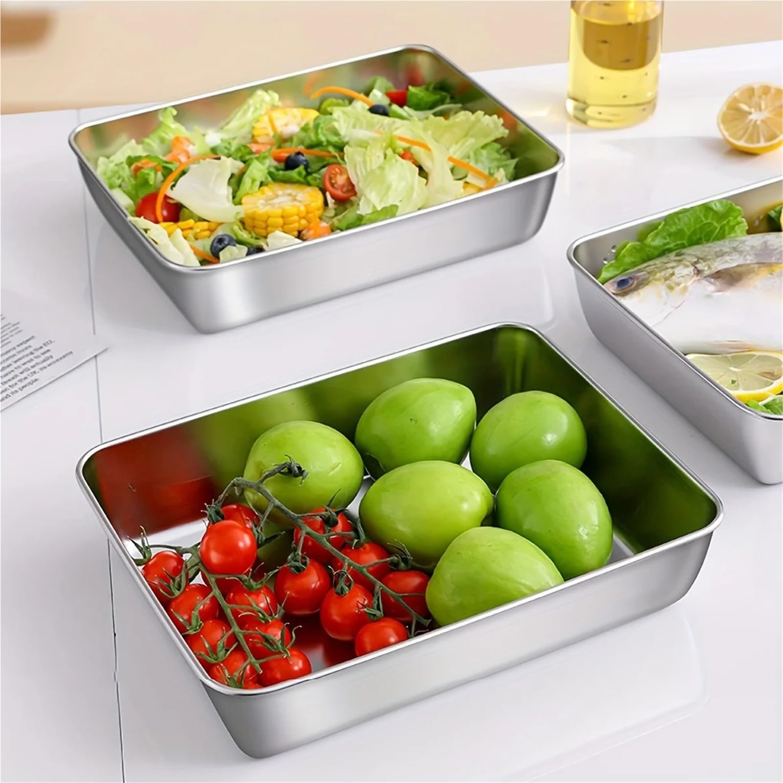 6-teiliges Frischhaltedosen-Set aus Edelstahl – luftdichte Küchenorganisatoren for Kühlschrank/Speisekammer/Trockenwaren für Obst, Salate