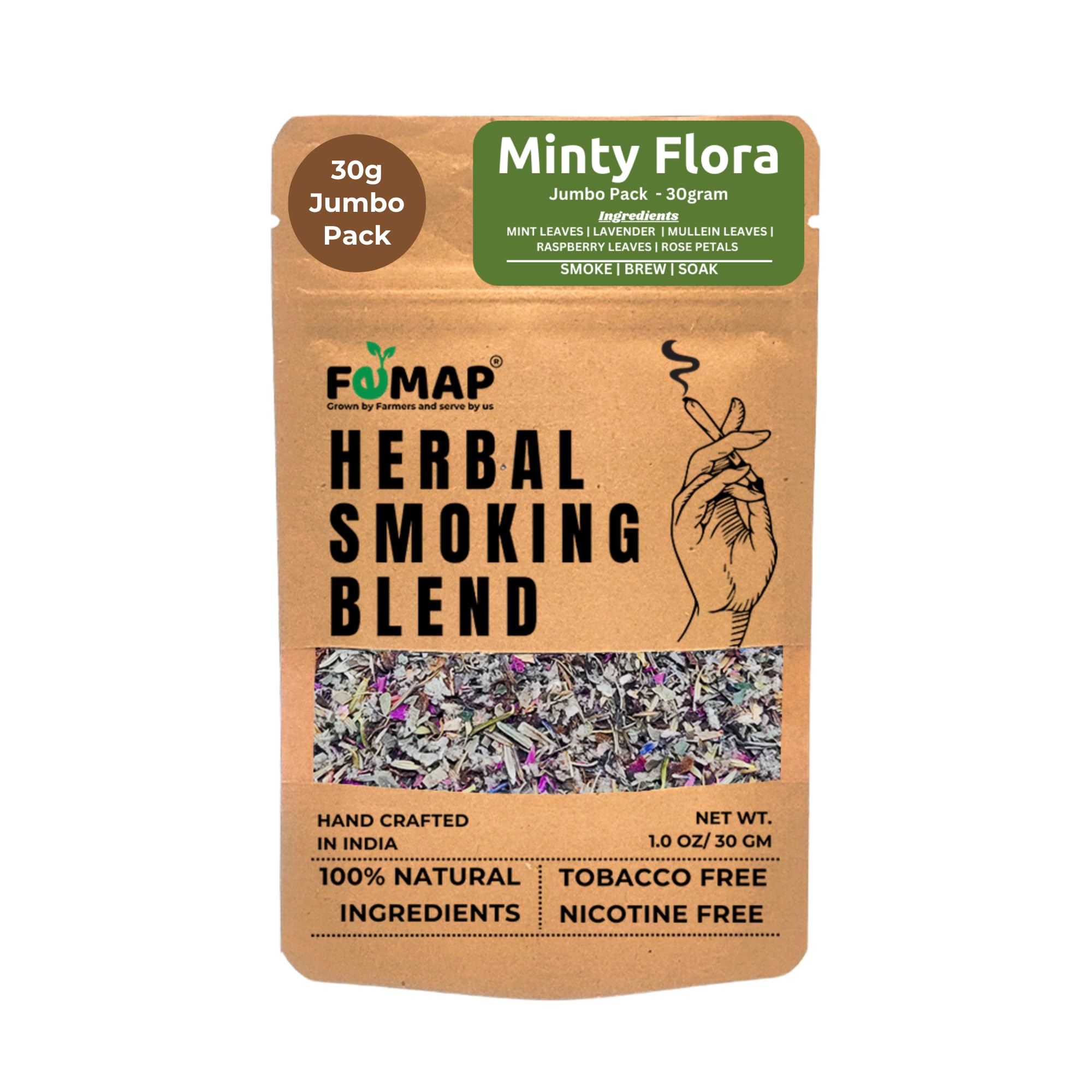 Herbal Smoking Blend-100% Natural Tobacco Free, Nicotine Free | Crafted with Natural Premium Herbs & Flowers | Pack of 1, 30g