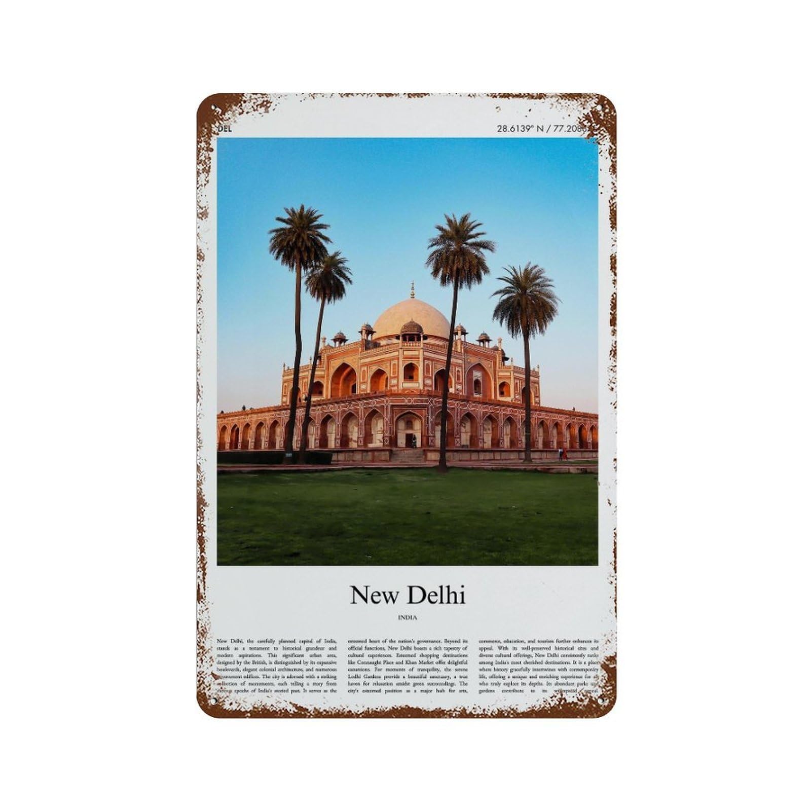 xiaoxiaoshen New Delhi India City Scenery Wall Decor Art Metal Tin Poster Modern Home Decor Art Home Bar Shop Decorations Vintage Sign 30x20cm