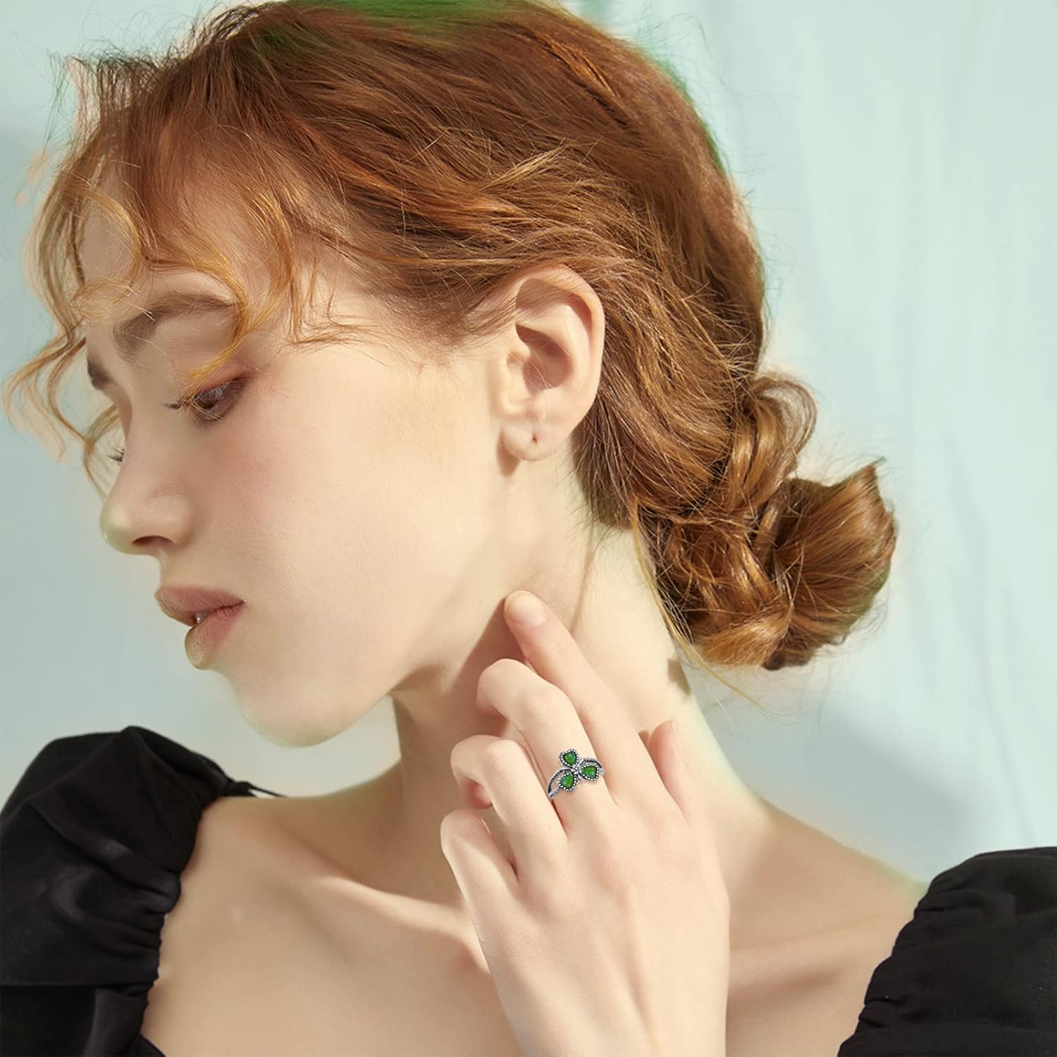 Clover Turquoise Ring 925 Sterling Silver Natural Turquoise Flower Ring 3 Heart Shape Stone Boho Lucky Ring Gift for Women - Image 2