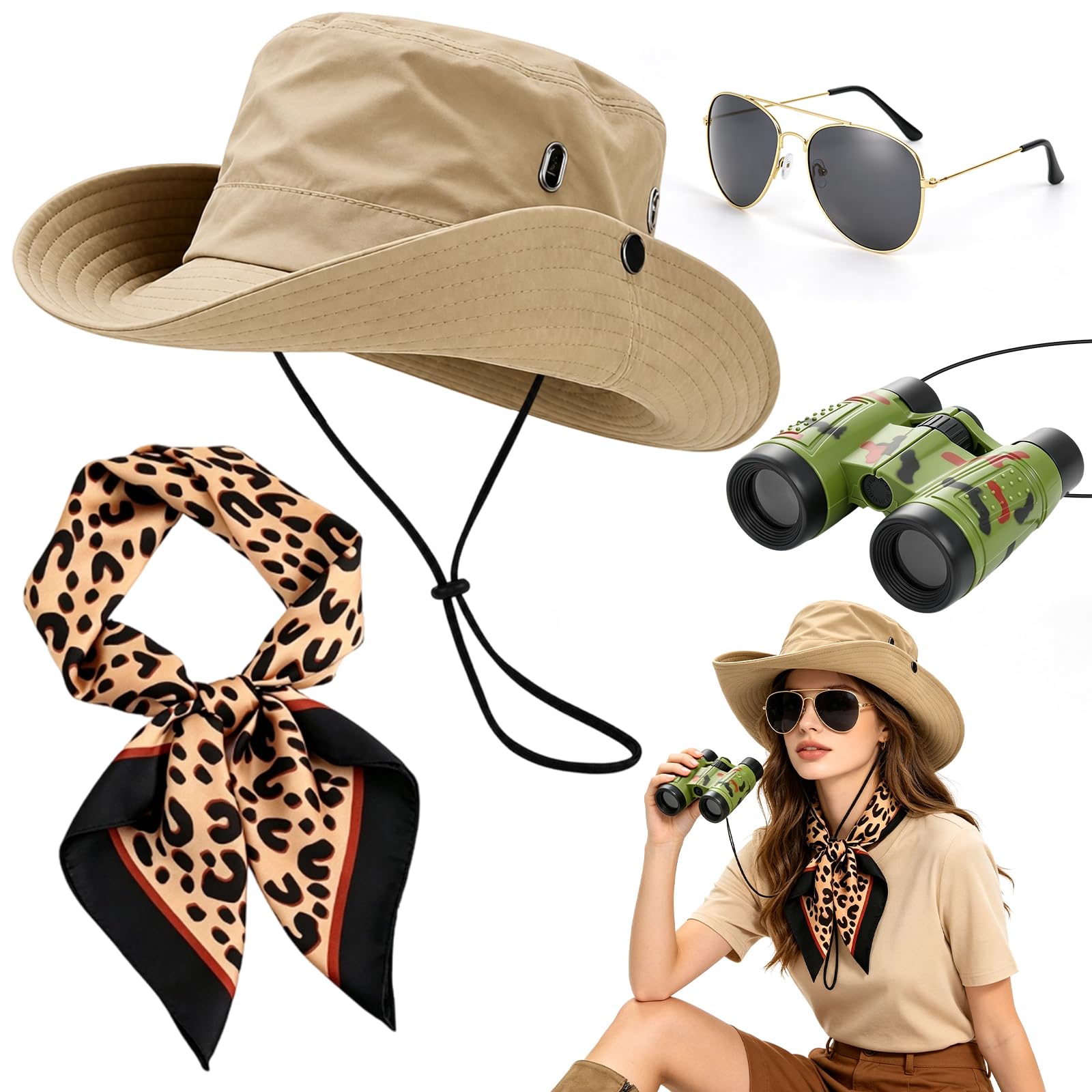 Safari Costume Accessories Set for Outdoor Adventures, Role Play, Unisex