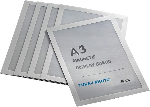 TUKA-i-AKUT TKD8400-A3-5x ramka informacyjna A3 samoprzylepna z zamknięciem magnetycznym, kieszonka na informacje, szybka wymiana zawieszek, składana ramka magnetyczna kolor srebrny, TKD8400-A3-5x