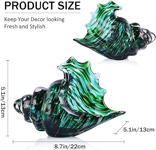 Miniatura 2 de DOVDOV Estatua de caracola de vidrio soplado a mano, obras de arte de vidrio de mar verde, decoraciones de concha de mar de vidrio para decoración