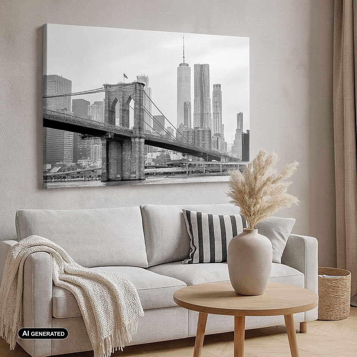 Lienzos decorativos Puente Brooklyn Blanco Y Negro Cuadro Sobre Lienzo Moderno 70x50cm Cuadros Decoracion Salon Dormitorio Cocina Cuadros Pared Imágenes Wall Art Prints Decor Canvas AA70x50-4245