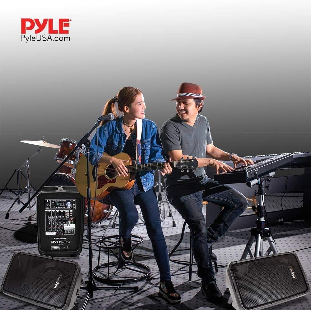 Pyle PPHP898MX 600 Watt 8-Channel Portable Bluetooth Wireless PA Speaker Amplifier Kit with 8" Subwoofer and 1" Horn Tweeter, MP3, AUX - USB Xlr 1/4" RCA : Musical Instruments