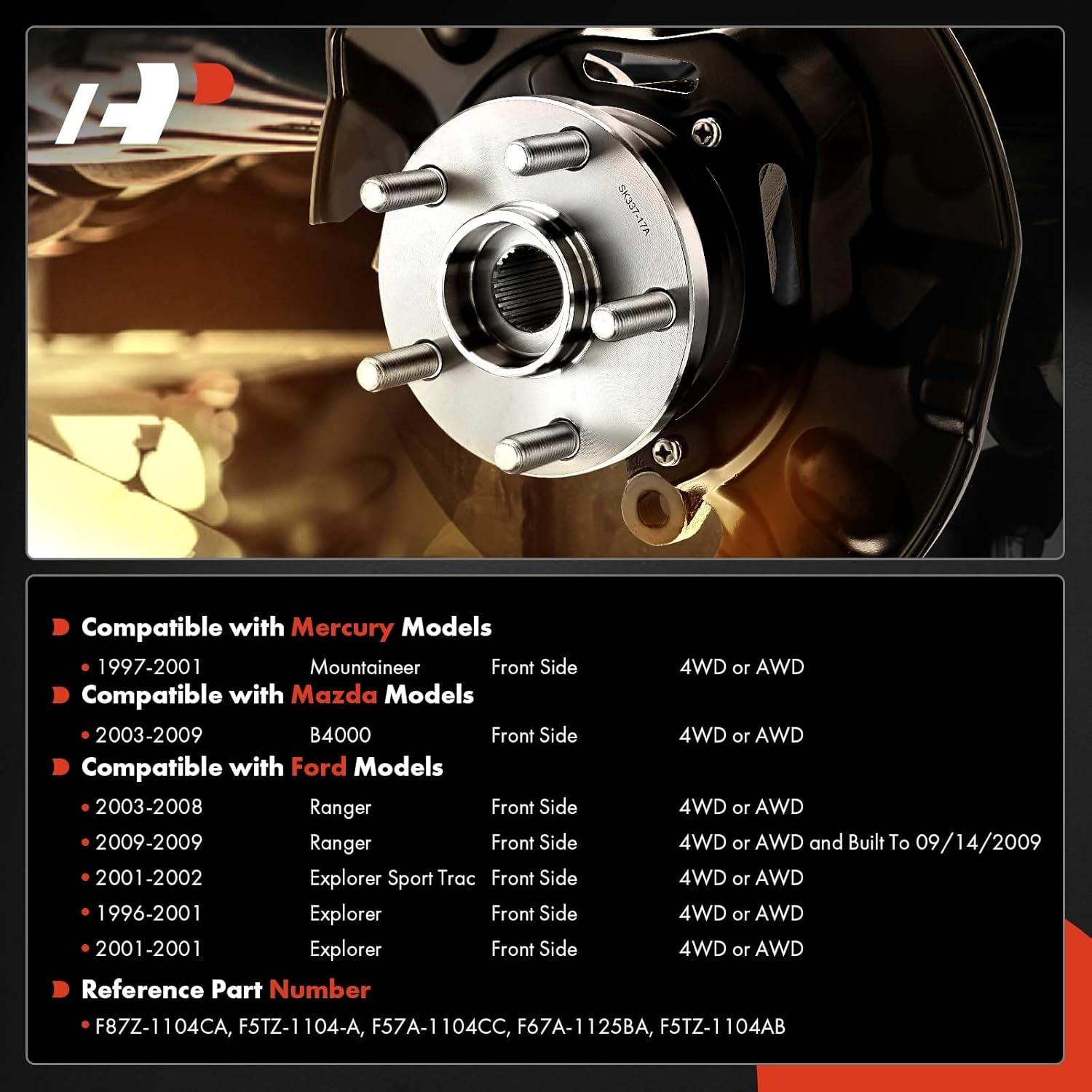 A-Premium Front Wheel Bearing and Hub Assembly with ABS & 5-Lug Compatible with Ford Explorer 1996-2001, Ranger 2003-2009, Mercury Mountaineer 2003-2009, AWD 4WD