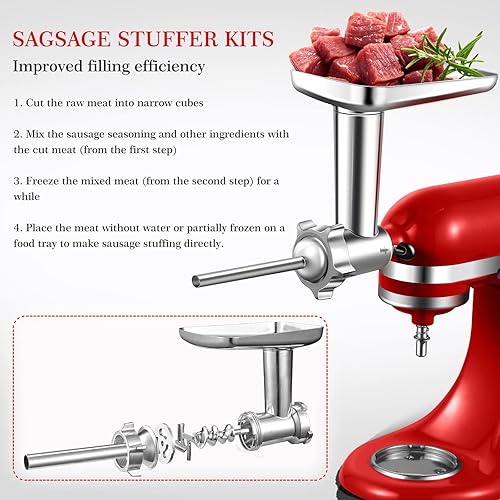 Miniatura 3 de Kitchen Aid - Paquete de accesorios para batidoras, accesorio de metal para molinillo de alimentos y 4 piezas de acero inoxidable para salchichas de