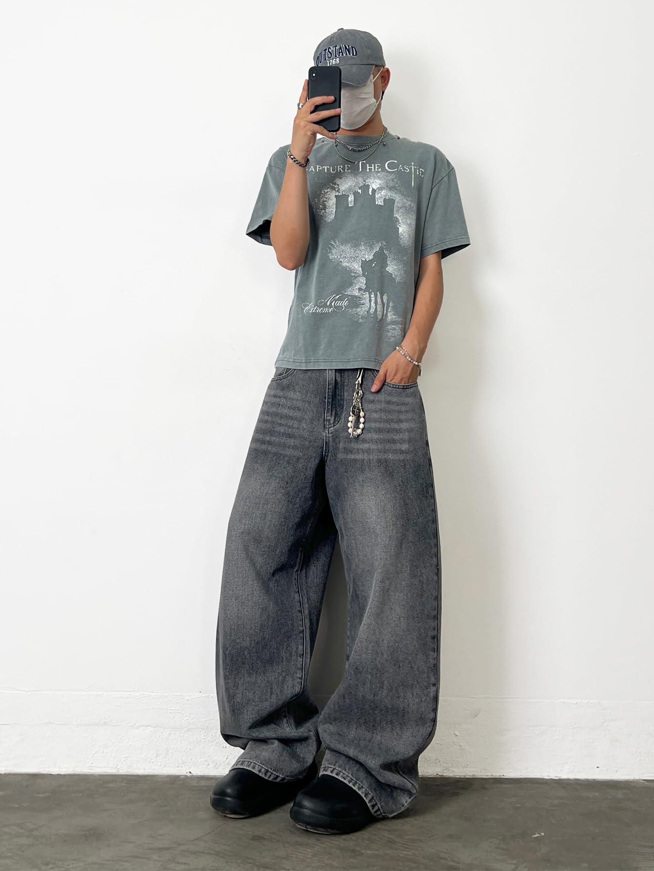 Jeans Baggy Hip hop pour Hommes,Streetwear Jeans Skater à Jambe Large,Pantalons en Denim à Coupe Loose