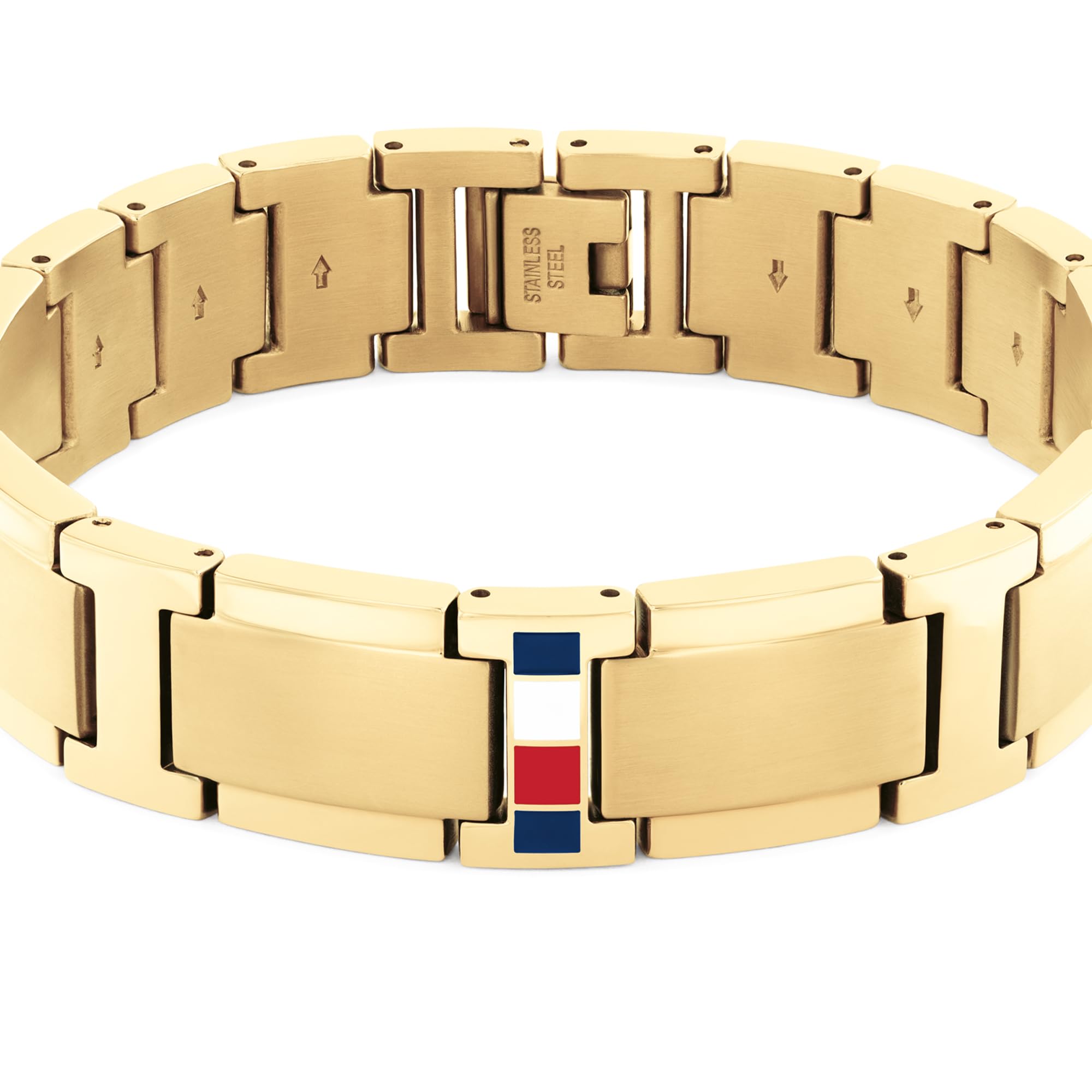Tommy Hilfiger Biżuteria męska bransoletka ogniwowa z żółtego złota z ikoniczną flagą - 2790658