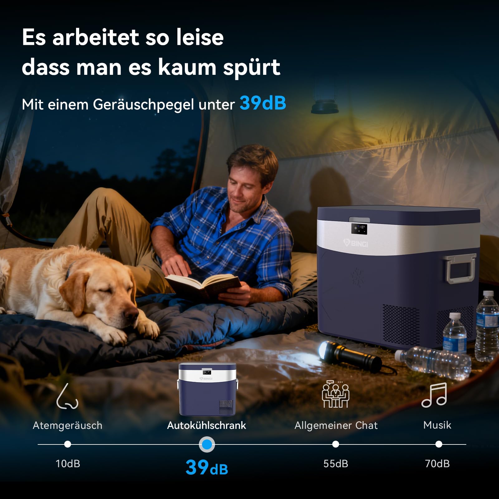 BINGI Przenośna lodówka elektryczna 22L, przenośna lodówka i zamrażarka z kompresorem, Lodówka samochodowa 12V/24V