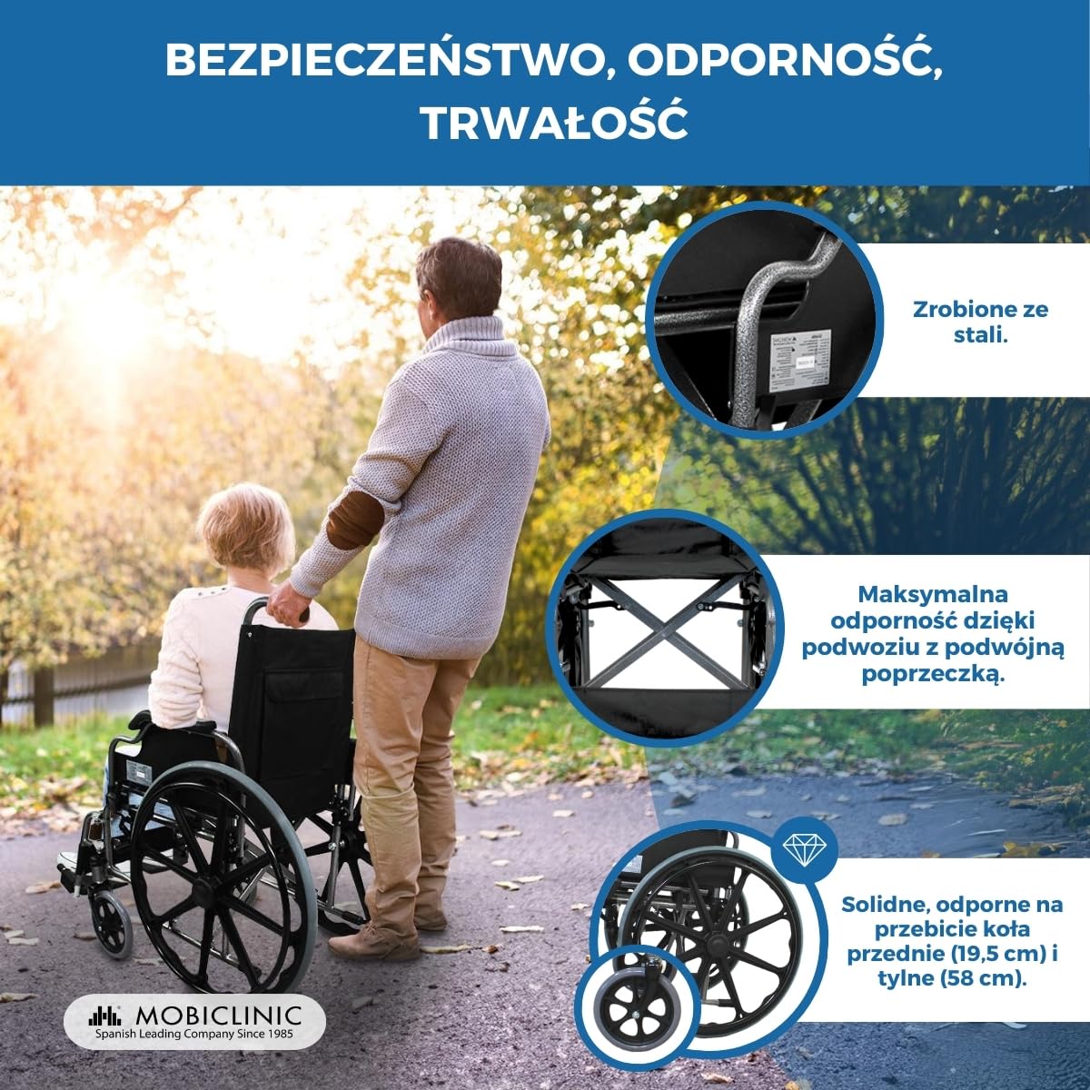 Wózek inwalidzki | składane | Składane podłokietniki | Duże koła | ortopedyczne | Premium | Giralda | Mobiclinic