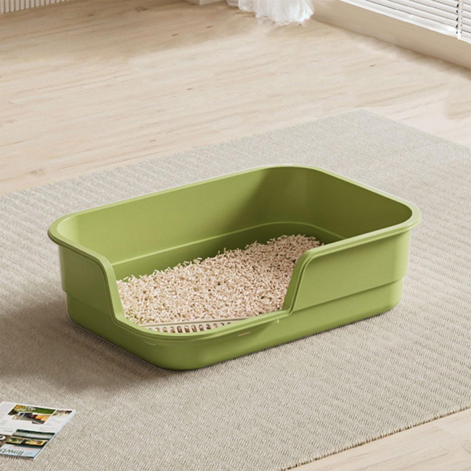 Semi Enclosed Cat Litter Trays with High Sides Large Open Top,Adult Cats Kitten Pan Rabbit Loo Deep Toilet Lowered Entry Step Easy Access Easy Clean Extra Large,Indoor Pet Potty (AA)