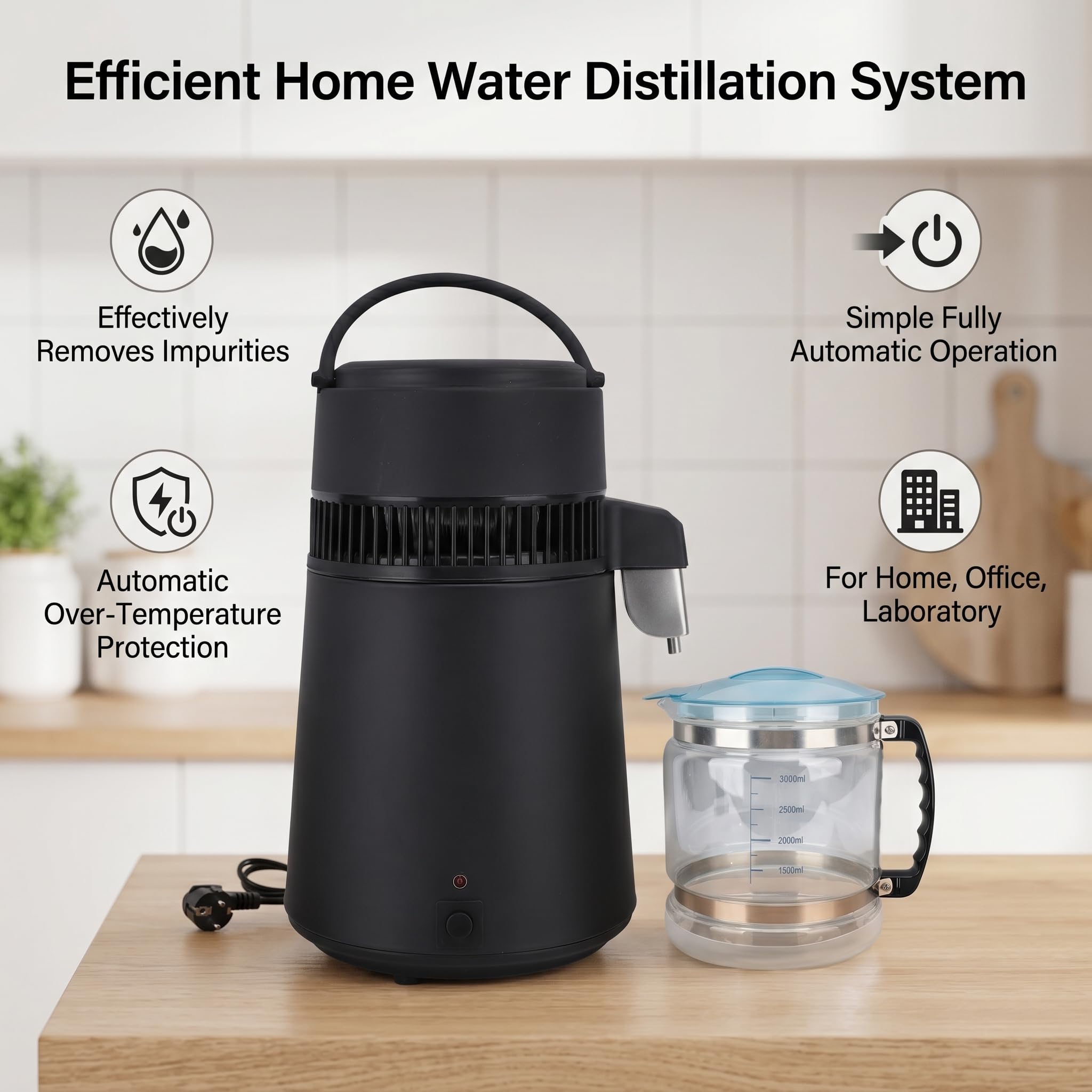 Wasserdestillationsanlage 4L mit automatischer Abschaltung aus Edelstahl für Zuhause, Labor, Zahnarztpraxis, Büro, Reisen