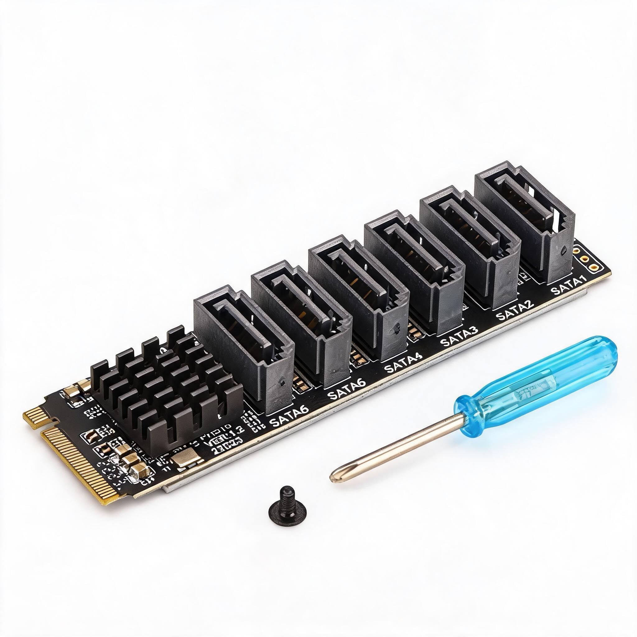 Adattatore M.2 SATA, Scheda di Espansione da M.2 a SATA3.0, 6 Porte SATA 3.0 Scheda Riser Fino a 16Gbps, Scheda Convertitore Disco Rigido di Espansione Disco Rigido a 6 Porte per,