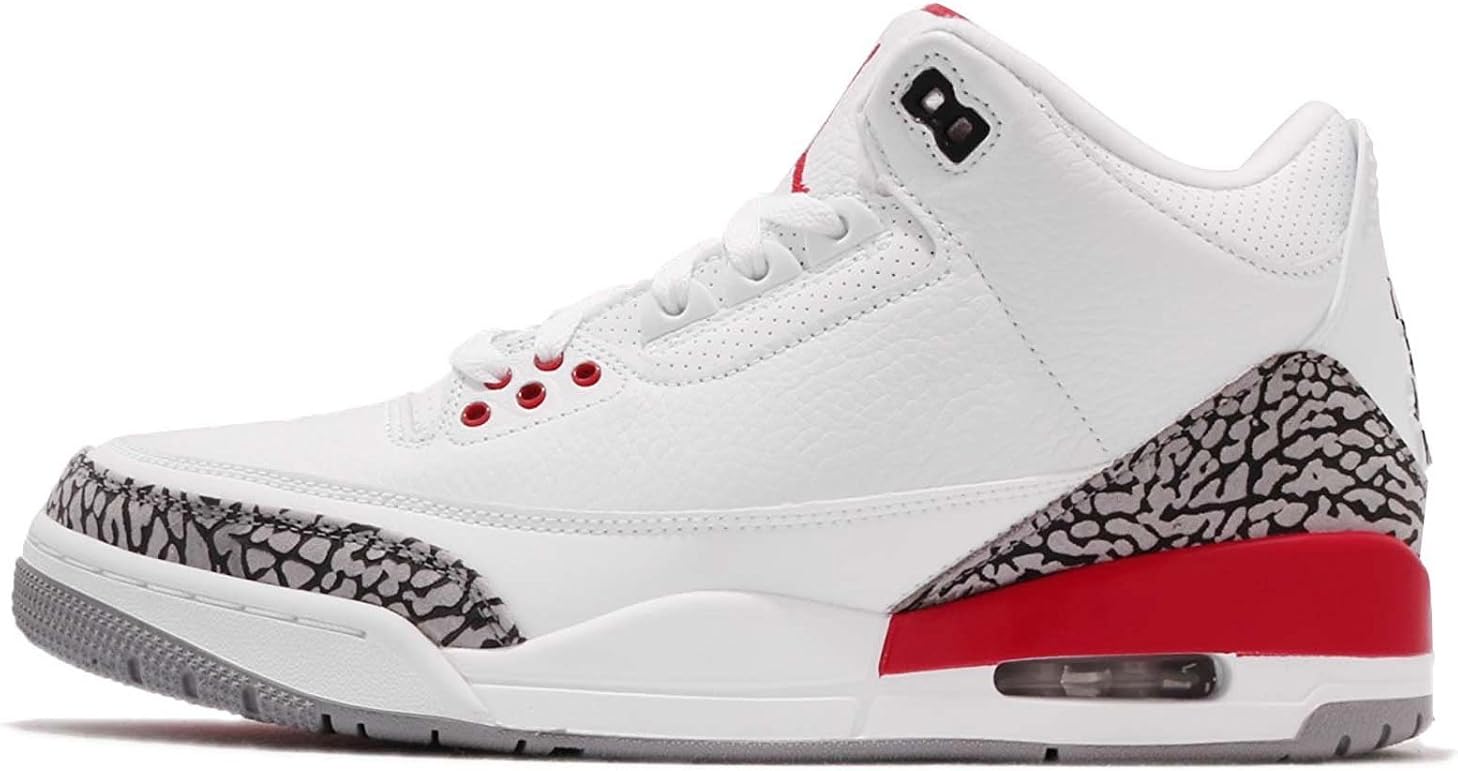 Nike Men's Air Jordan 3 Retro Katrina/Hall of Fame, White/Fire Red/Cement Grey, 9.5