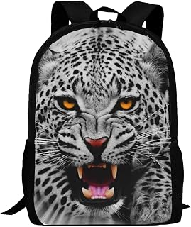 Leopard Backpack Funny Cheetah Print School Bags Cool Black White Animal Travel Daypack, Casual 17" Bookbag for Teen Boys Men Kindergarten Elementary Middle College Students