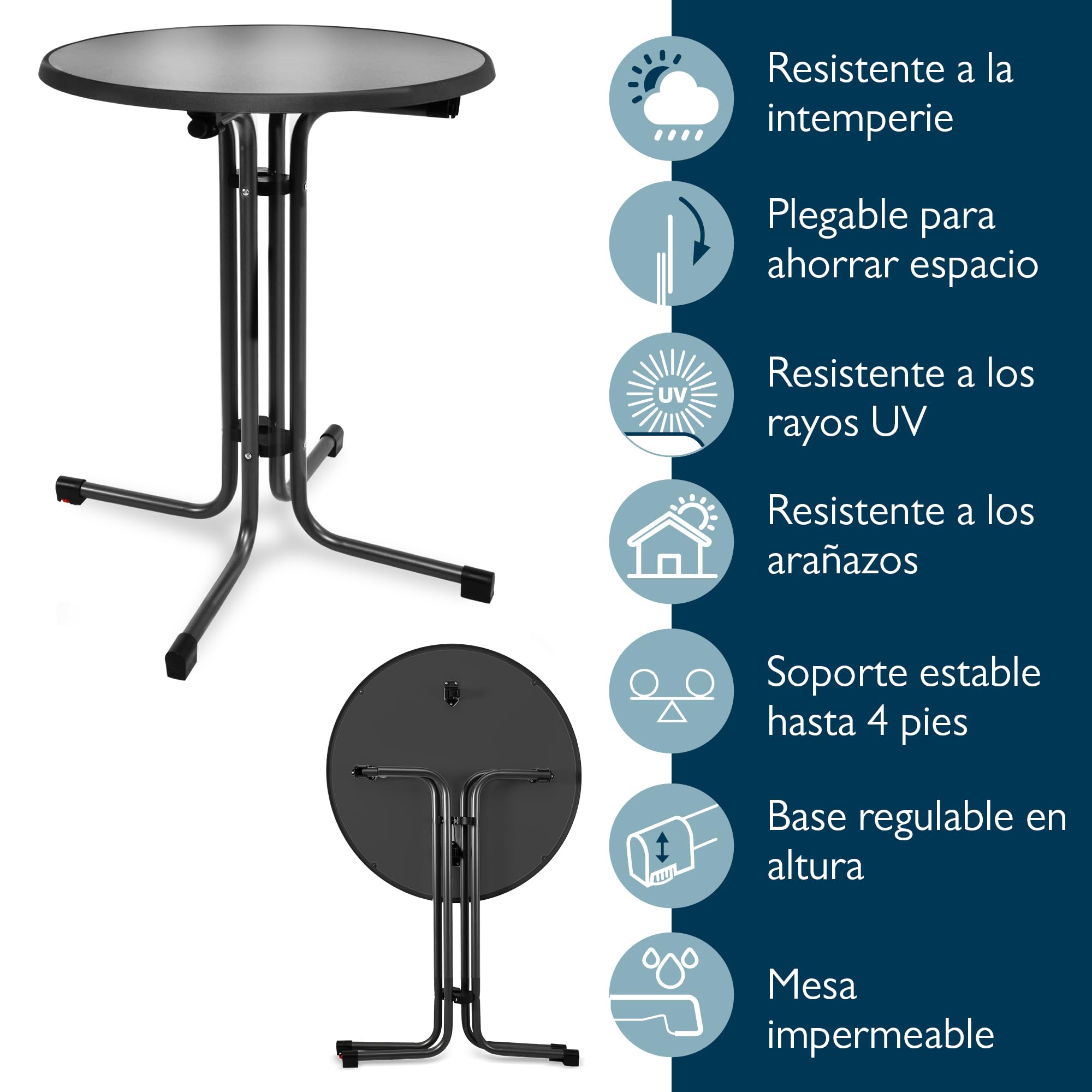Beautissu Mesa Bistró Exterior Ø 70 cm – Mesa Alta Plegable de Jardín Terraza Balcón – Mesa de Camping y Eventos Altura 70 cm – Negro – Bistroni