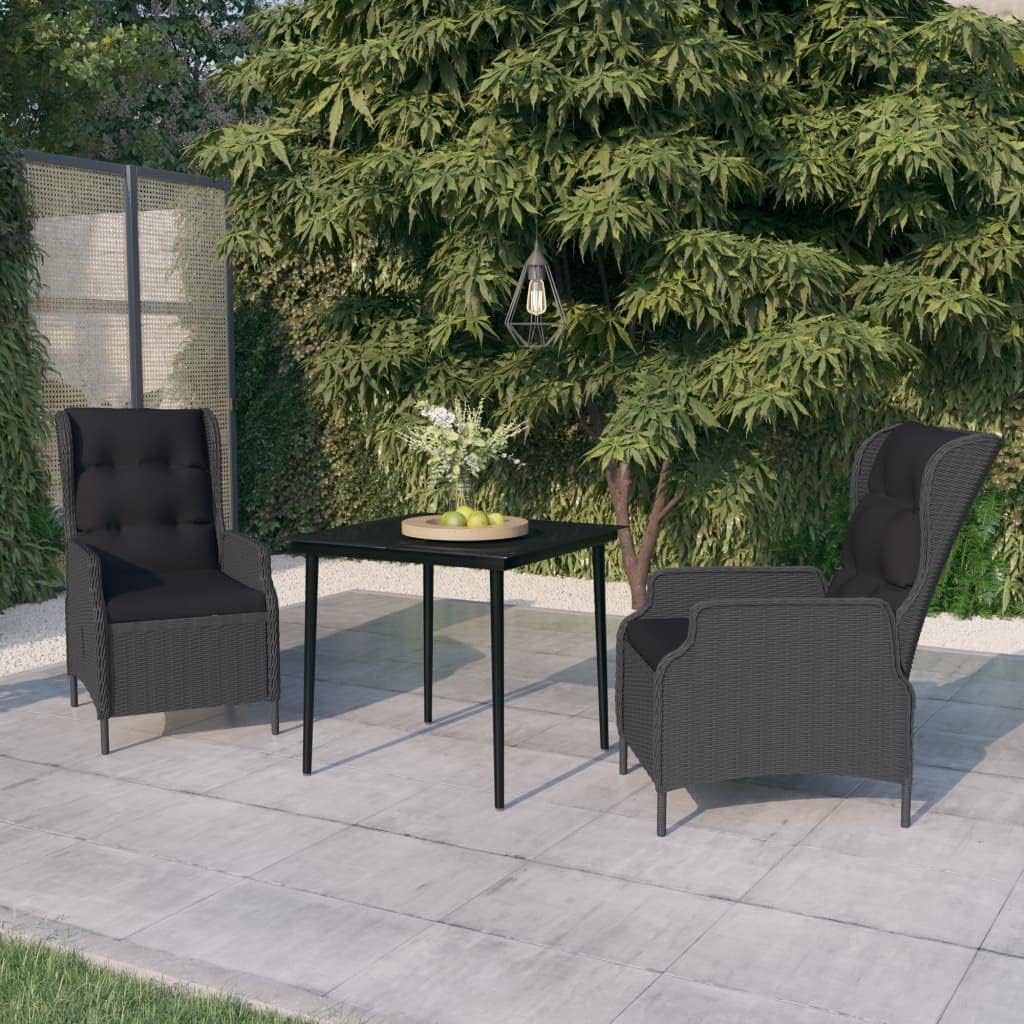 3 Piece Patio Dining Set,Outdoor Table Chairs,Patio Chairs,OutdoorFurniture,Conversation Furniture,Rattan Furniture,Perfect for Patio, Garden, Porch,Family Room,Sitting Area, Dark Gray