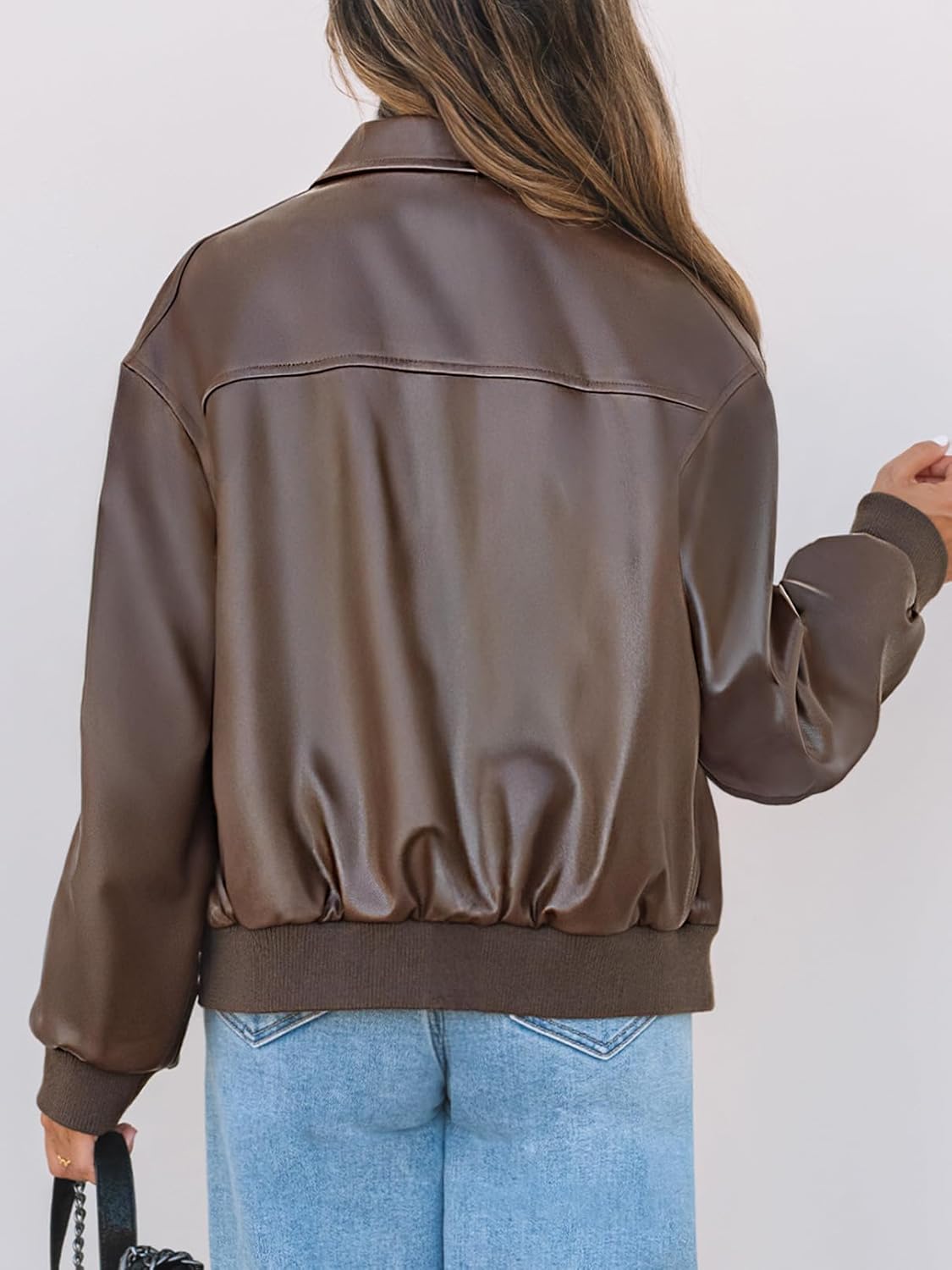MEROKEETY Women's Winter Spring Oversized Faux Leather Jacket 2026 Fall Zip Up Motorcycle Coats Fashion Outfits Clothes - Image 3