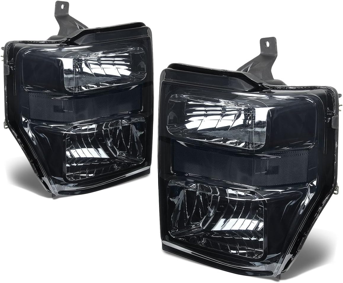DNA MOTORING HL-OH-FSUPER08-SM-CL1 Smoke Lens Headlights Replacement Compatible with 08-10 F-250 / F-350 / F-450 / F-550 Super Duty