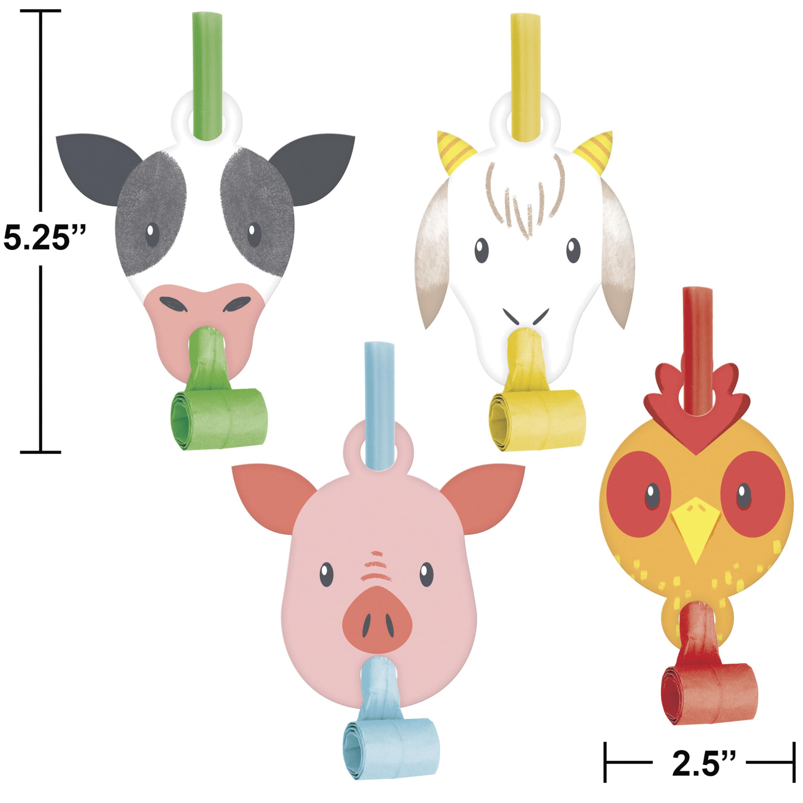 Farm Animals Party Blowers, 8 Count
