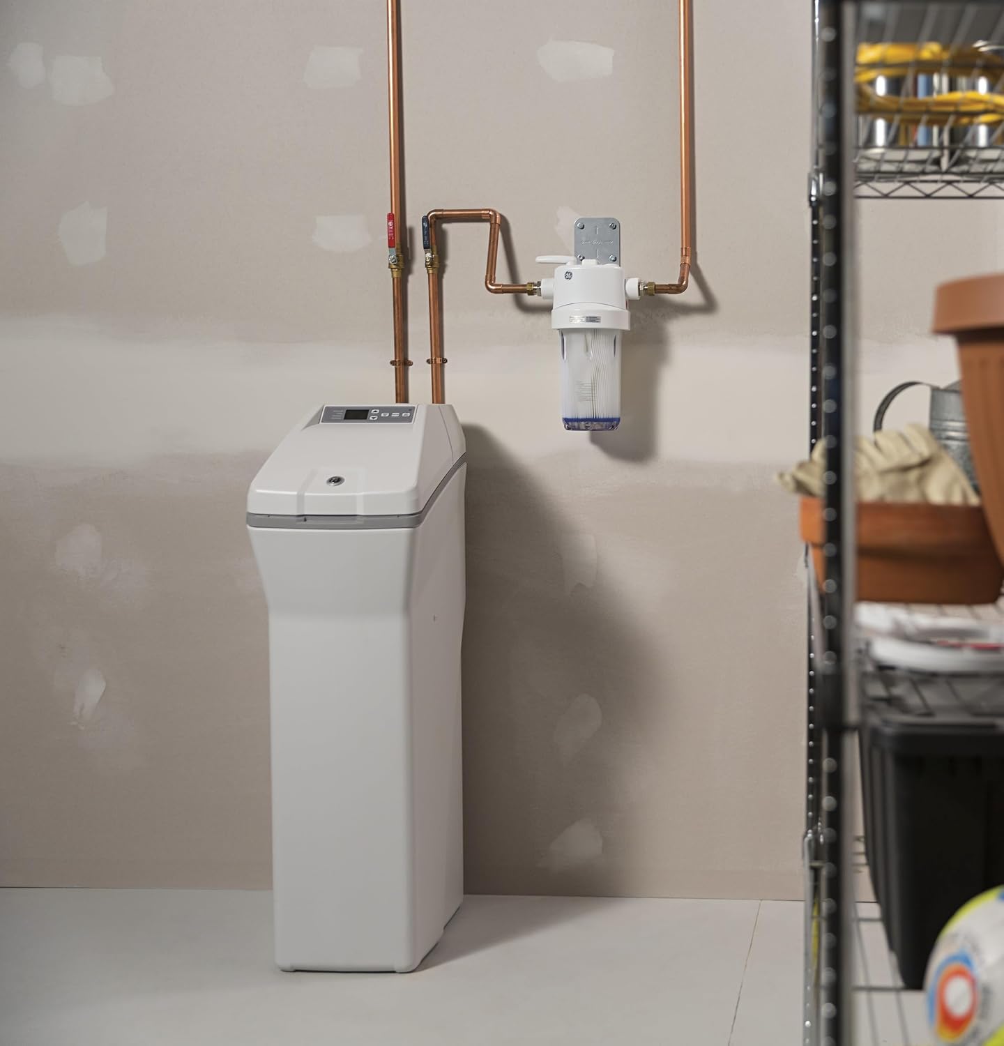 GE Water Softener System | 45,100 Grain | Reduce Hard Mineral Levels at Water Source | Reduce Salt Consumption | Improve Water Quality for Drinking, Laundry, Dishwashing & More | Gray