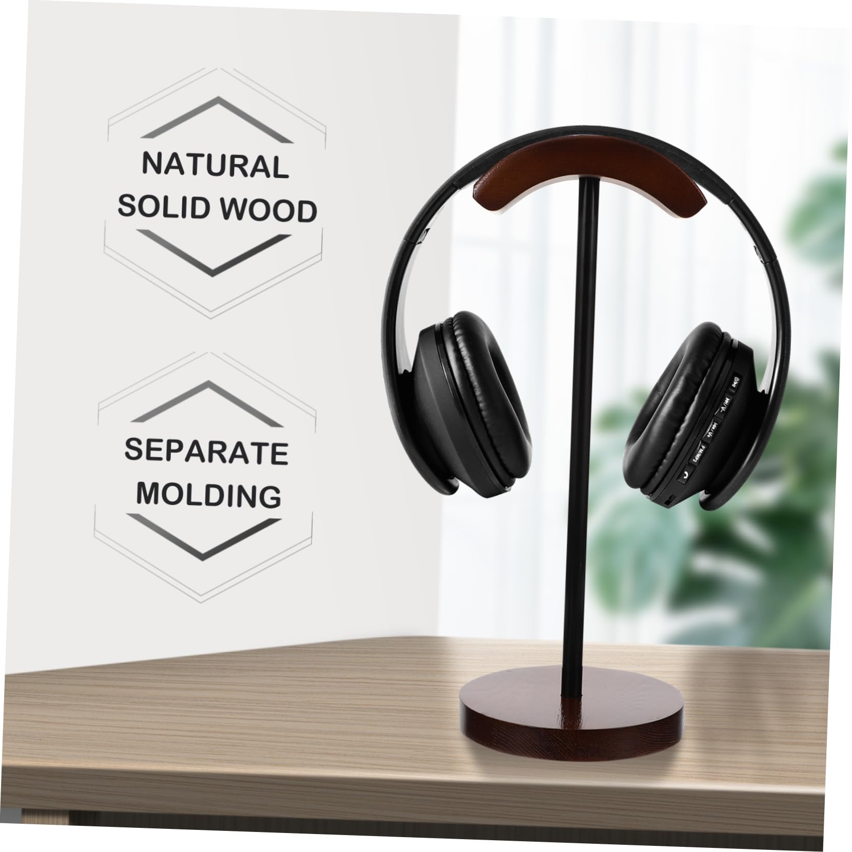 Tofficu Supporto per Cuffie in Legno per Desktop, Porta Auricolari da Scrivania, Resistente e Durevole, Accessorio per Headset e Headphone
