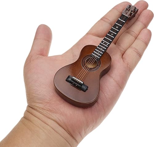 Miniatura 2 de Ukelele miniatura de madera con soporte y estuche, mini instrumento musical, réplica de ukelele, figuras coleccionables, modelo de decoración
