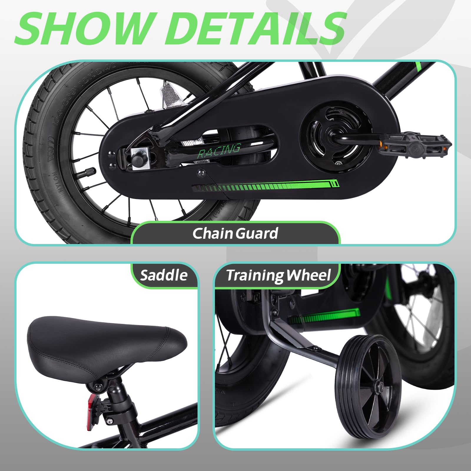 vollsch BMX Style Kids Bike for 2-8 Years Old Boys Girls Toddlers 12 Inch Bicycle with Training Wheels Coaster Brake, Black