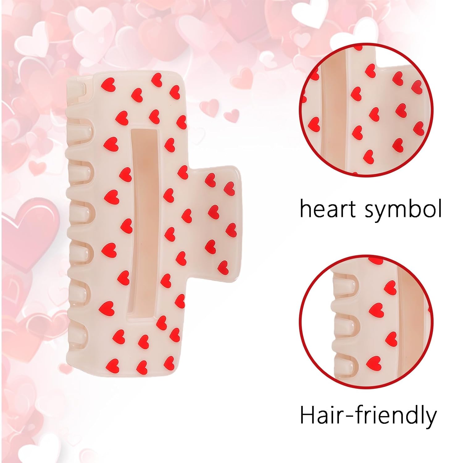 Love Hair Claws for Women Valentine’s Day White Hair Claw Clips Large Red Claw Barrettes for Thick Red Heart Hair Accessories for Valentines Party Christmas Presents Non-slip Claw Hairpins 1Pcs - Image 3