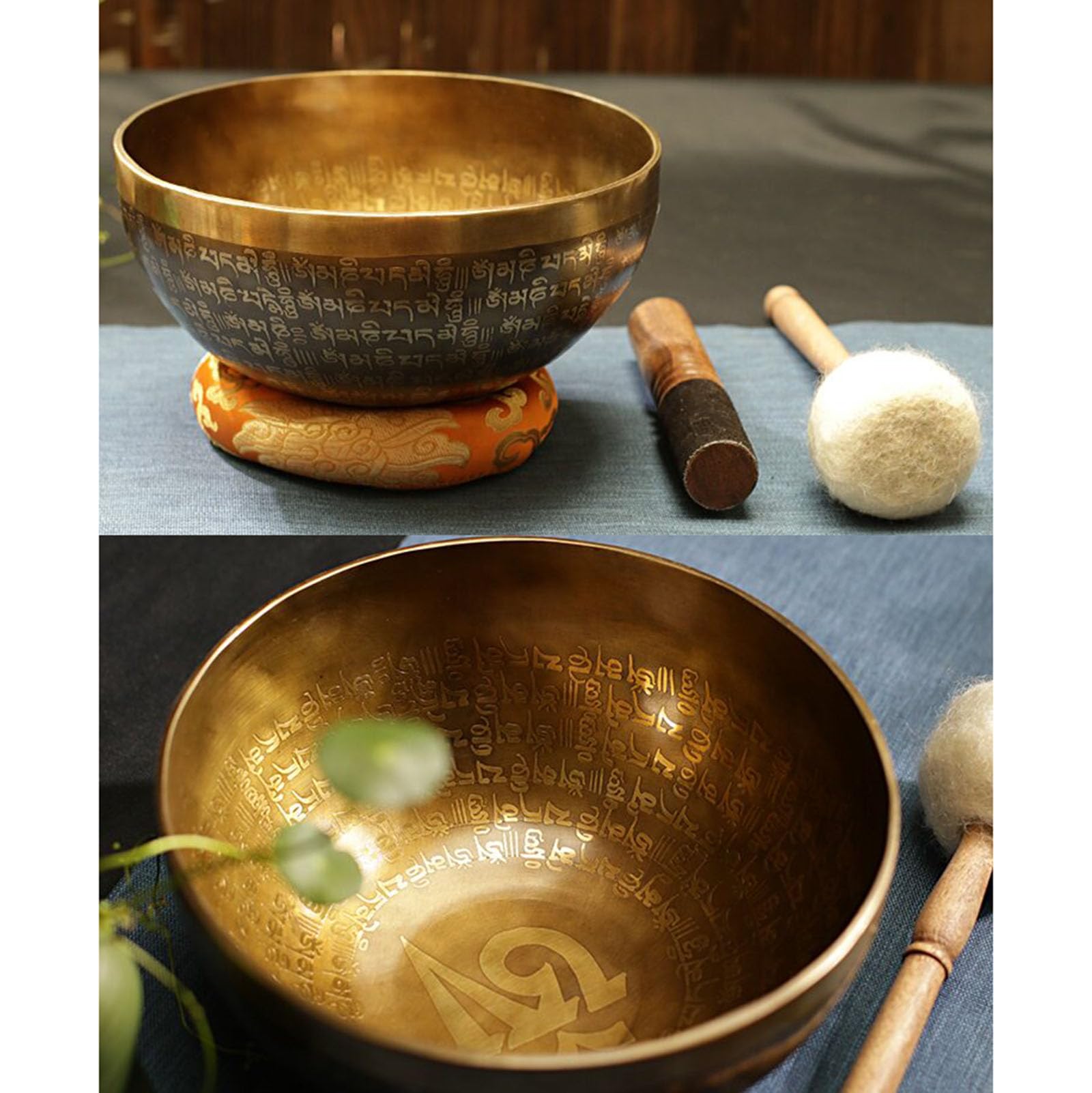Bol chantant tibétain fait à la main - 20 cm - Bouddhiste sanskrit - Pour yoga, pleine conscience et thérapie des chakras