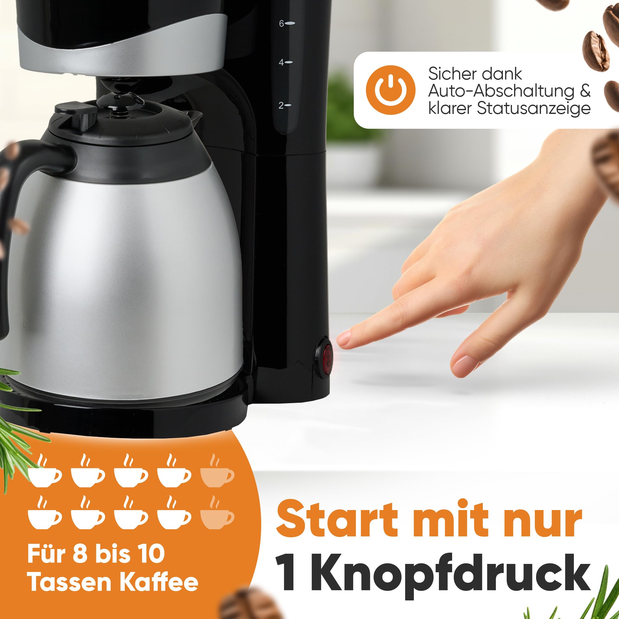 Clatronic® Cafetière thermos | Cafetière automatique pour 8-10 tasses de café filtre | Stop-goutte & arrêt automatique | Insert de filtre amovible | Indicateur de niveau d'eau | 1 litre | KA 3327 noir