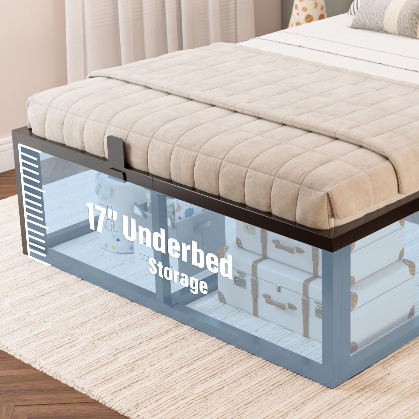 18 Inch Full Bed Frame with Steel Slat Support,Heavy Duty Metal Platform Bed Frame Full Size Mattress Foundation,No Box Spring Needed,Easy Assembly,Noise Free,Black - Image 6