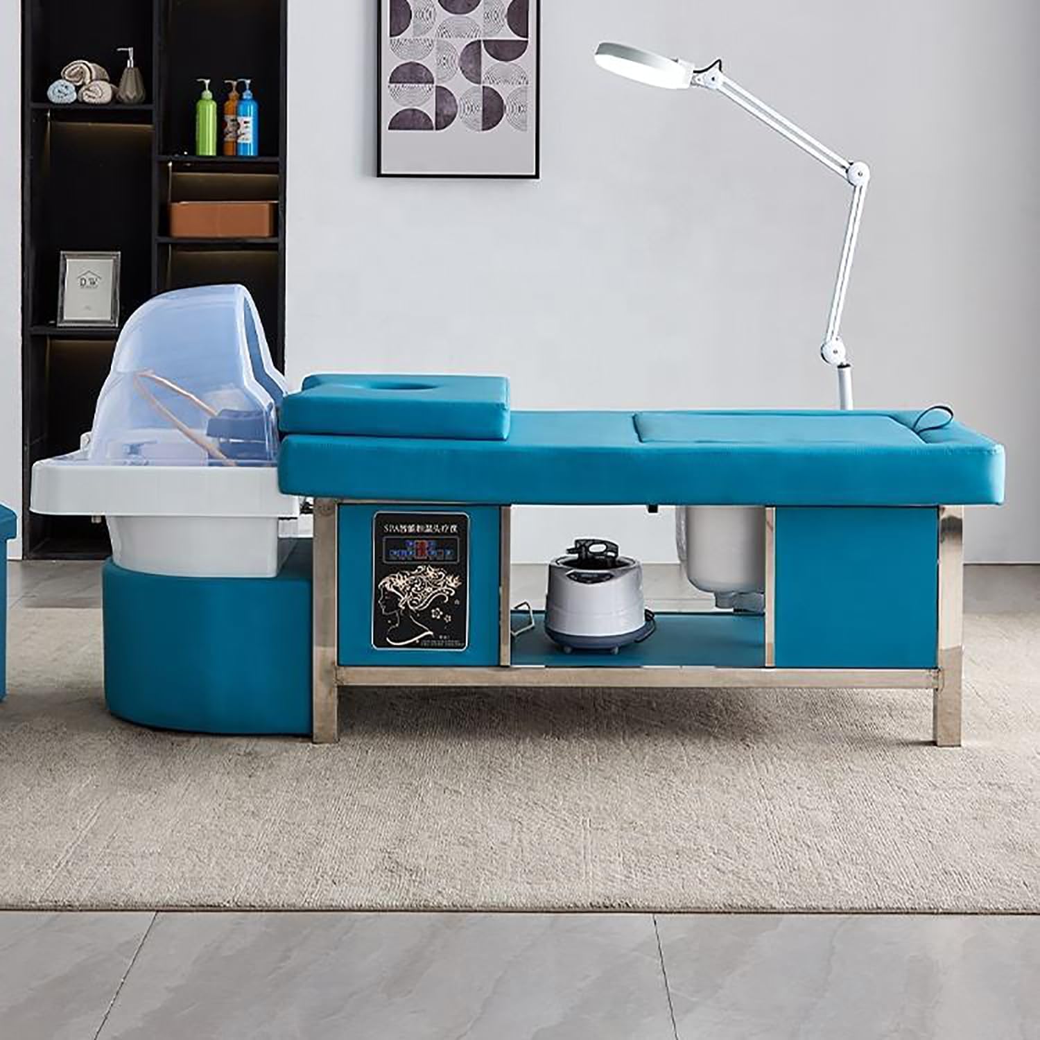 Shampoo Bed Head Treatment Steamer with Acrylic Water Circulation Footbath for Salon Beauty Blue