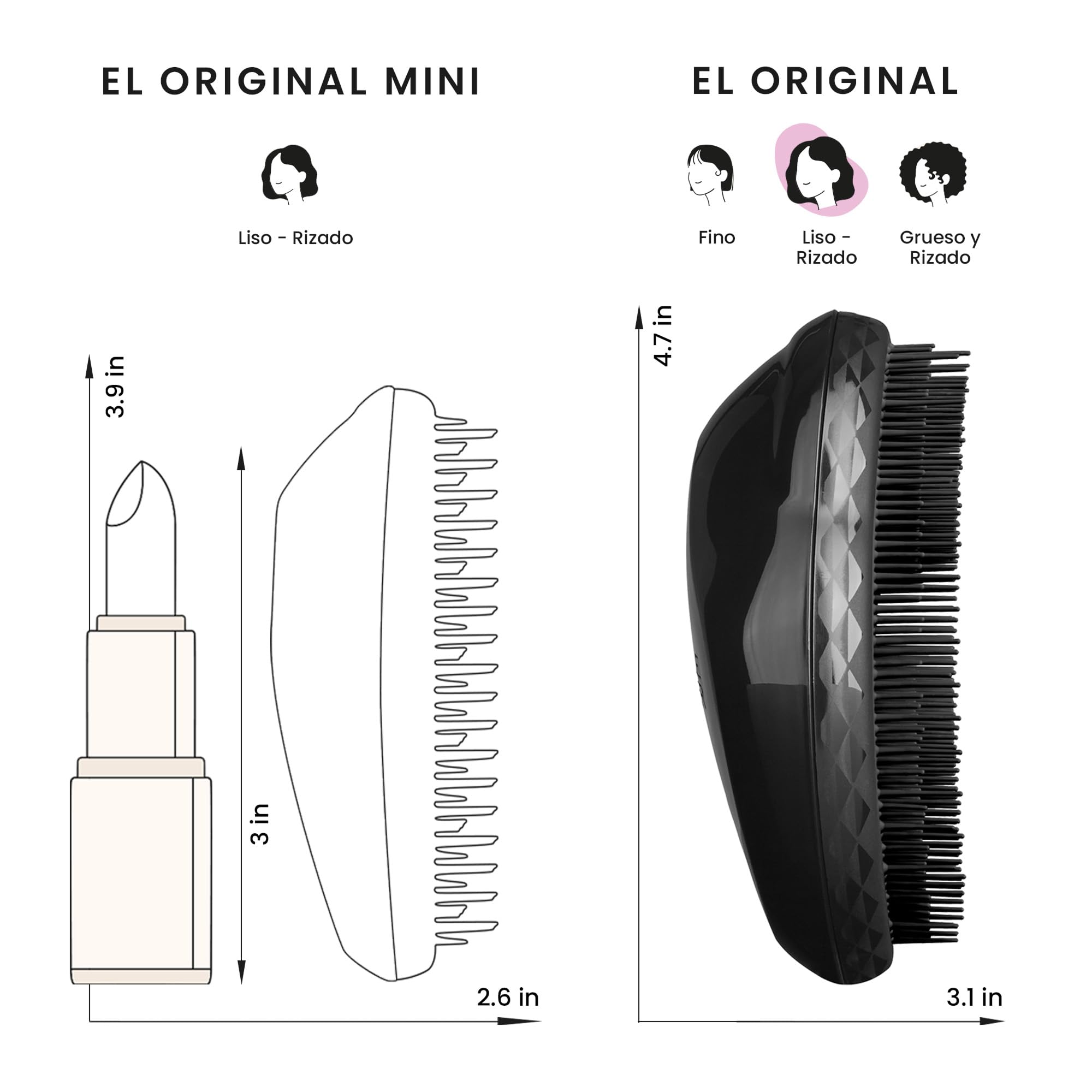 Tangle Teezer Original Detangler Hairbrush - Cepillo Desenredante para Pelo Seco y Mojado - Apto para Todo Tipo de Cabello - Púas de Doble Altura para Menos Rotura y Sin Nudos - Negro Pantera