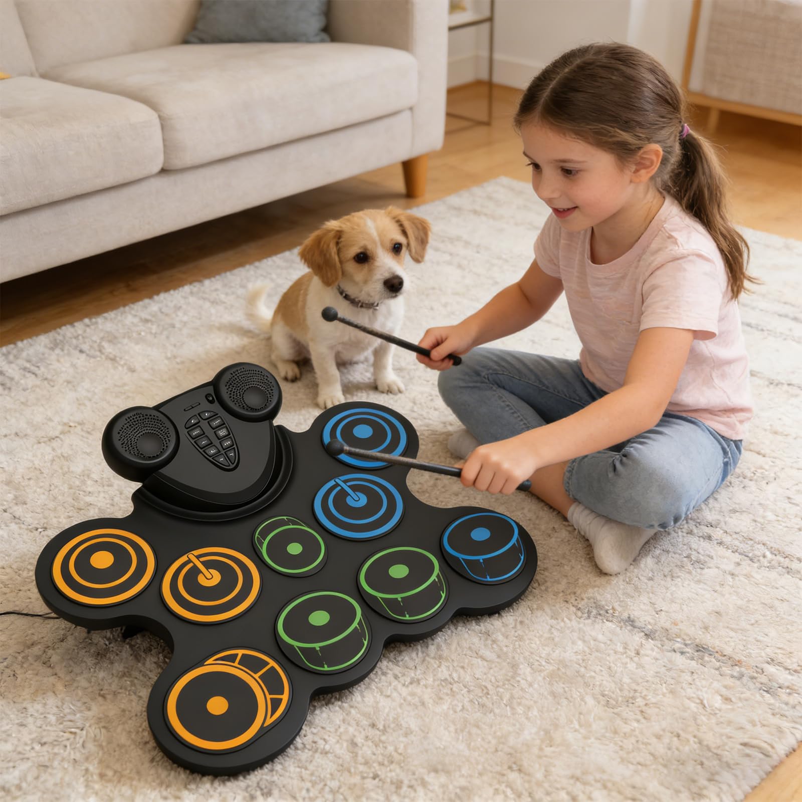 Attrezzatura elettronica per batteria facile da trasportare, 39 x 34 cm, con alimentazione USB, adatta per lezioni di musica e riunioni in studio, giocattolo educativo ritmico