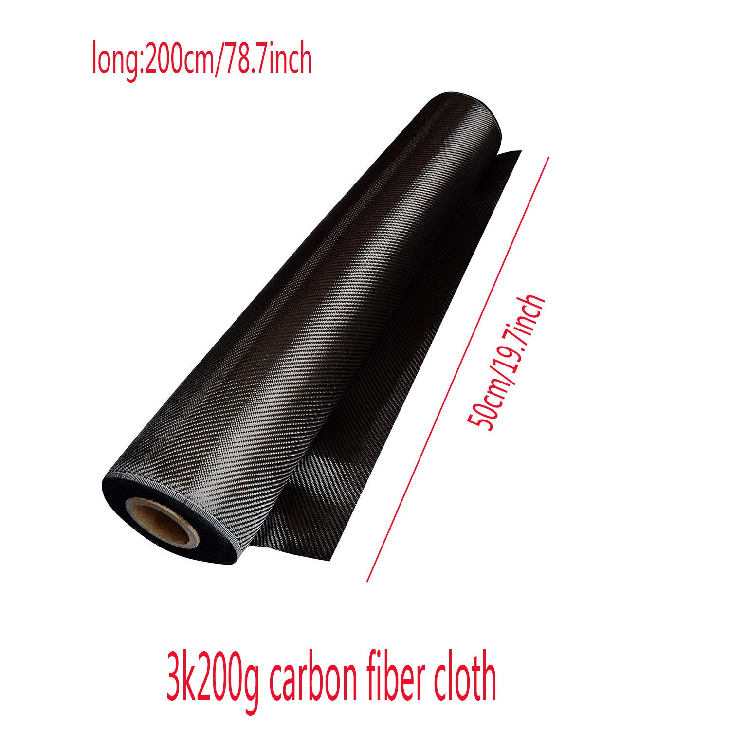 Tela de fibra de carbono 3K de 200 g/m², sarga de 50 x 200 cm