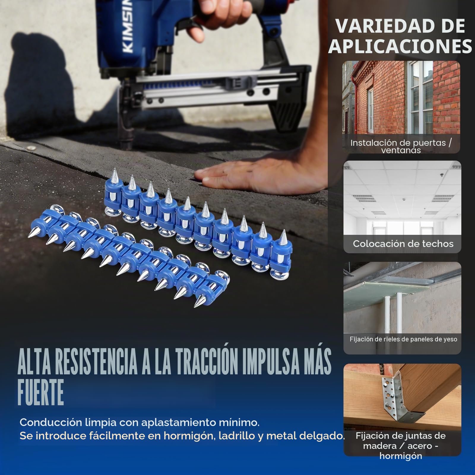 MTSD-19 12 Gauge 3/4 Inch X .109 Inch Smooth Shank Plastic Collated Concrete and Steel Drive Pin Mechanical Galvanized for Gas Power Concrete and Steel Nailer 1000 PCS/Box (1 caja) | Galvanizado grueso anticorrosión, tira plástica para carga fácil, 19mm,