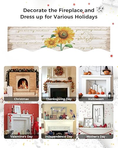 Miniatura 6 de Bufanda de manto de 60 x 17 pulgadas, diseño rústico de girasol, abeja, madera, chimenea, mantel, cubierta de mantel para el hogar, sala de estar,